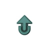 A teal 3d arrow icon pointing upwards with curved base, symbolizing upload or upward movement, isolated on transparency background png