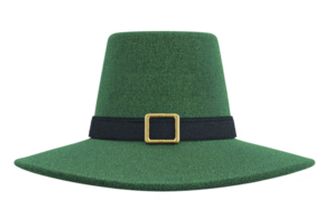 Stylish green wide brimmed hat with black band and gold buckle, perfect for adding touch of elegance to any outfit. hat classic design is both fashionable and functional png