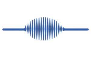 Blue abstract geometric design features central circular pattern with vertical lines extending outward, creating symmetrical and modern appearance. design is simple yet visually striking png