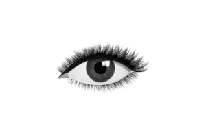 Detailed illustration of human eye with long eyelashes and realistic iris, set against plain background. image focuses on eye intricate details, highlighting texture and depth png