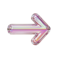 Shiny, iridescent arrow pointing to right on transparency background, showcasing futuristic and vibrant design. arrow glossy surface reflects spectrum of colors, creating dynamic visual effect png