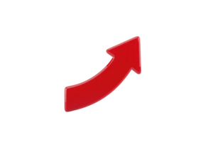 Vibrant red upward arrow with glossy finish, symbolizing growth and progress, isolated on transparency background. arrow dynamic curve adds sense of movement and direction png