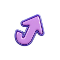 Shiny, purple 3D arrow icon pointing upwards with glossy finish and blue outline, symbolizing growth or progress. playful design adds modern touch png
