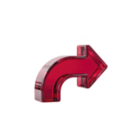 Shiny red 3D arrow icon with curved design pointing to right, isolated on transparent background. glossy finish gives it modern and sleek appearance png