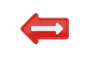 Red arrow sign with white arrow pointing left, isolated on transparency background. bold colors and simple design make it eye catching and clear for directional use png