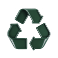 Green 3D recycling symbol with three arrows forming triangle, representing sustainability and environmental conservation. glossy finish adds modern touch png