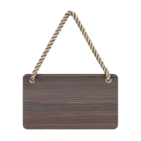 Wooden sign with rope handle hangs against transparency background, showcasing rustic and natural design. wood grain is visible, adding texture and character to sign png