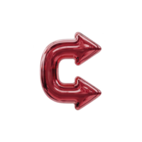 Shiny red balloon shaped like letter C with arrow tips on both ends, isolated on transparency background. balloon has glossy finish, creating playful and festive appearance png