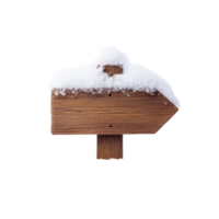 Wooden arrow sign covered in snow points to right, suggesting wintery path or direction. rustic texture of wood contrasts with soft, white snow, creating cozy, seasonal feel png
