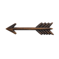 Rustic wooden arrow with dark finish, featuring pointed tip and feathered tail, isolated on transparency background. arrow exudes vintage charm, ideal for decor png