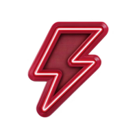 Glowing red neon lightning bolt sign on transparency background, symbolizing energy and power. vibrant design is eye catching and modern, perfect for dynamic themes png