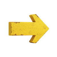 Yellow 3D arrow with textured surface and slight rust spots points to right, symbolizing direction or movement. arrow bold color and design make it eye catching.Yellow 3D arrow with texture png