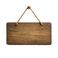 Rustic wooden sign with rope hanger, perfect for adding personalized message or decoration. natural wood texture adds vintage charm to any setting png