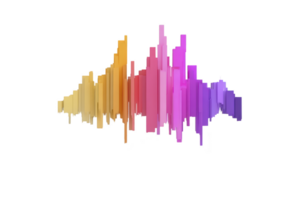 Colorful abstract soundwave design with vertical bars in shades of yellow, orange, pink, and purple on transparency background, creating vibrant and dynamic visual effect png