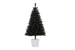 Tall, artificial Christmas tree white pot stands elegantly, showcasing minimalist design perfect for modern holiday decor. tree sleek silhouette adds touch of sophistication to any festive setting png