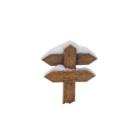 Wooden signpost with two arrow shaped planks covered in snow, isolated on transparency background, evokes sense of winter navigation png
