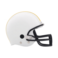 White football helmet with black faceguard is shown in side view, highlighting its sleek design and protective features. helmet is isolated on plain background png