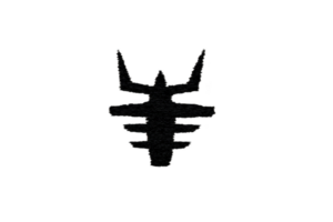 This features stylized, abstract black symbol resembling symmetrical insect or tribal design transparent background. design is bold and striking, with sharp, angular lines.Abstract black symbol png