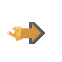 Dynamic image of yellow arrow with fiery effect, symbolizing speed and direction. arrow is outlined in black, creating bold contrast against flames png