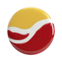 Round, glossy button features vibrant design with yellow top half and red bottom half, separated by wavy white line. colors are bold and eye catching, creating modern and abstract look png
