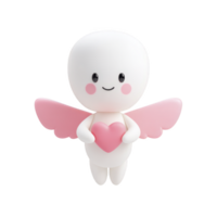 Cute cartoon angel character with pink wings and heart, smiling joyfully. character is white with simple, minimalist design, conveying sense of innocence and love png
