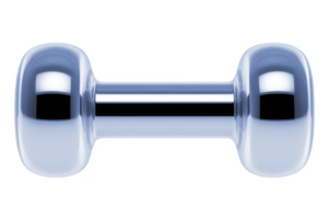 Shiny silver dumbbell with smooth, reflective surface, perfect for strength training and fitness routines. Its sleek design adds modern touch to any gym setting png