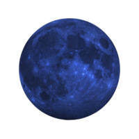 Vibrant blue moon glows against dark sky, showcasing its craters and surface details. striking color adds mystical and surreal quality to celestial body png