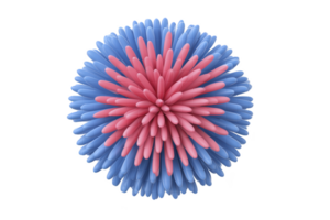 Vibrant 3D abstract sphere composed of pink and blue elongated petals radiating from center, creating dynamic and eye catching design png