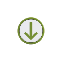 Green downward arrow icon on white circular background, symbolizing download or direction. simple design is clear and easily recognizable, often used in digital interfaces png