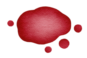 Vibrant red watercolor splash with textured appearance, surrounded by smaller red droplets, creating artistic and dynamic composition png
