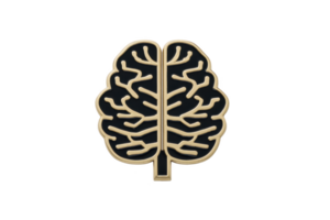 Stylized gold brain icon with tree like structure on transparency background, symbolizing growth and knowledge. design is simple yet elegant, conveying sense of intelligence and creativity png