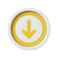 Round button with yellow arrow pointing downward is centered on transparency background, symbolizing download or direction. design is simple and modern, with clean aesthetic png