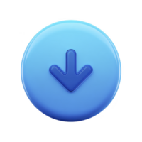 Blue circular button with downward arrow symbol in center, representing download or navigation. glossy finish gives it modern and sleek appearance png