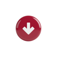 Glossy red button with white downward arrow symbol, representing download or navigation. button shiny surface adds modern and sleek touch to its design png