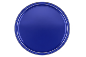 Vibrant blue circular paint can lid with glossy finish, showcasing smooth and reflective surface. lid rich color and sleek design make it visually appealing png