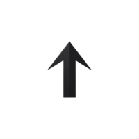 Black upward arrow symbol on transparent background, representing direction or navigation. simple design is often used in digital interfaces or signage png