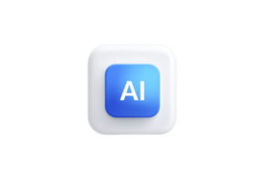 3D icon featuring blue square with letters AI in white, set against rounded transparency background. design is modern and minimalistic, conveying sense of technology and innovation png