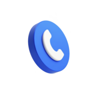 3D blue circular icon features white telephone handset symbol, representing communication or contact. design is simple and modern, suitable for digital interfaces png