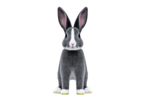 Cute gray rabbit with large ears and white stripe on its face sits upright, showcasing its fluffy fur and attentive expression. rabbit pink ears add touch of color png