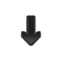 Black 3D arrow pointing downward with glossy finish, symbolizing direction or navigation. arrow sleek design adds modern touch, making it suitable for digital interfaces or graphic design projects png