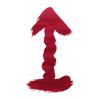 Red, textured, hand painted arrow pointing upwards with wavy design on transparent background png