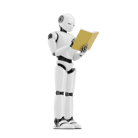 Humanoid robot is reading book, showcasing advanced technology and artificial intelligence. robot sleek design and focus on book highlight its learning capabilities png