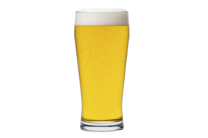 Tall glass of golden beer with frothy white head, showcasing its refreshing and crisp appearance. bubbles are visible, indicating its effervescence png