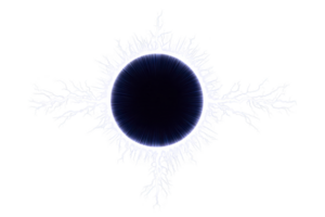 Circular electric energy burst with bright, branching lightning bolts radiating outward against transparency background, creating dynamic and powerful visual effect png