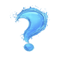Vibrant blue water splash forms dynamic question mark, symbolizing curiosity and fluidity. design is set against transparent background, emphasizing water motion and clarity png
