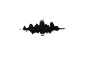 Black silhouette of city skyline is reflected on transparency background, creating symmetrical and artistic visual effect. minimalist design emphasizes urban architecture and symmetry png