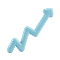 3D blue arrow in zigzag shape points upward, symbolizing growth and progress. glossy finish adds modern touch, making it ideal for business or financial themes png