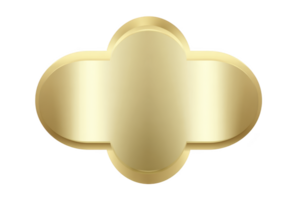 Shiny gold emblem with smooth, reflective surface and rounded edges, perfect for adding touch of elegance to designs. symmetrical shape enhances its luxurious appeal png