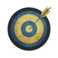 Golden arrow is perfectly centered in blue and gold target, symbolizing precision and success. target concentric circles highlight focus and achievement png