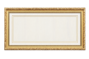 Elegant gold picture frame with intricate detailing and blank white canvas, perfect for showcasing artwork or photographs in sophisticated setting png